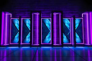 blue and purple lighted panels on a wall. generative AI photo