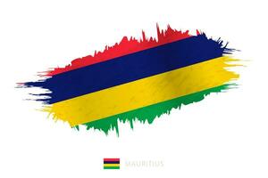 Painted brushstroke flag of Mauritius with waving effect. vector