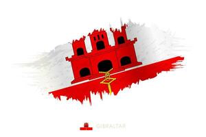 Painted brushstroke flag of Gibraltar with waving effect. vector