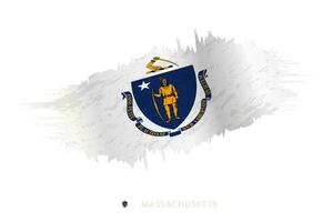 Painted brushstroke flag of Massachusetts with waving effect. vector