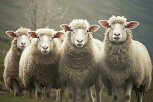 A group of sheep standing outdoors. Generative AI photo