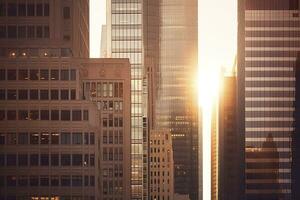 A majestic city skyline during the golden hour. AI Generative photo