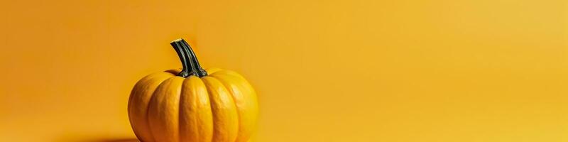 A pumpkin against a yellow background. Generative AI photo