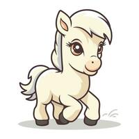 Cute white horse character cartoon vector illustration. Cute farm animal.