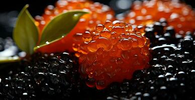 Red and black caviar, seafood - AI generated image photo