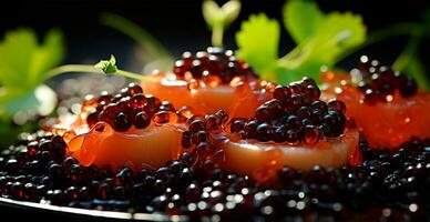 Red and black caviar, seafood - AI generated image photo