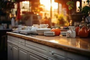 pacífico situación de el tarde en el cocina ai generado foto