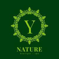 letra y naturaleza frontera guirnalda inicial logo para boutique spa y belleza bienestar vector