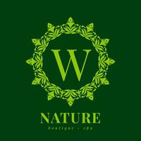 letter W nature border wreath initial logo for boutique spa and beauty wellness vector