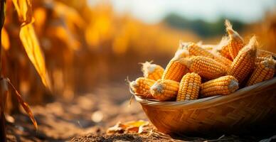 brillante maíz mazorca, amarillo semillas, agrícola antecedentes - imagen generado por ai foto