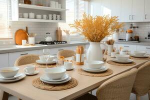 white modern kitchen decorated for fall AI Generated photo