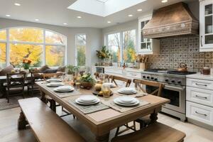 white modern kitchen decorated for fall AI Generated photo