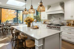 white modern kitchen decorated for fall AI Generated photo