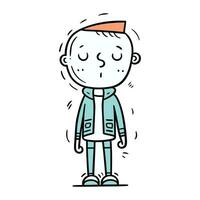 Hand drawn sketch of a boy in winter clothes. Vector illustration.