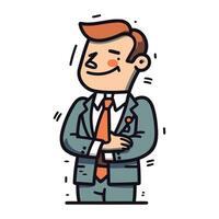 Smiling businessman cartoon character. Vector illustration in a flat style.