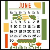 un cuadrado calendario página para junio 2024 con un verde geométrico continuar. aislado en un blanco antecedentes. el símbolo de el año de el continuar. el continuar toma el sol en el Dom. vector ilustración. color