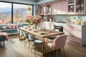 modern kitchen decorated for fall pastel color theme AI Generated photo