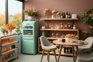 modern kitchen decorated for fall pastel color theme AI Generated photo