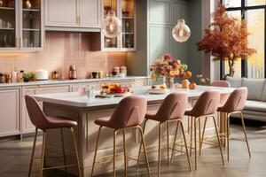 modern kitchen decorated for fall pastel color theme AI Generated photo