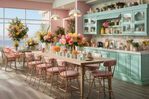 modern kitchen decorated for fall pastel color theme AI Generated photo