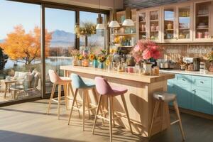 modern kitchen decorated for fall pastel color theme AI Generated photo