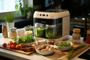 kitchen appliances are arranged on the table AI Generated photo