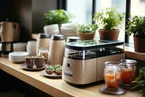 kitchen appliances are arranged on the table AI Generated photo