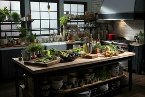 cocina como foto estudio habitación con herramienta y equipo ai generado