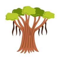 Vector picture of cartoon banyan tree isolated on white background.