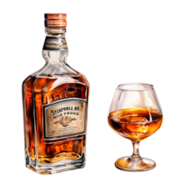 impostato di bottiglia con whisky, Cognac. Vintage ▾ acquerello illustrazione con alcool png