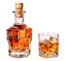 einstellen von Flasche mit Whiskey, Cognac. Jahrgang Aquarell Illustration mit Alkohol png