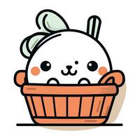 Cute kawaii rabbit in a basket. Vector illustration.