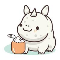 Cute white rhinoceros with an egg. Vector illustration.