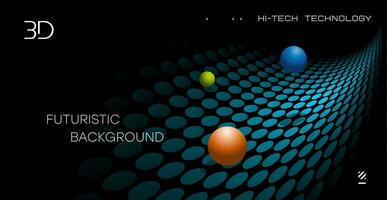 3D Abstract background with surface twisting effect. 3D balls in space. photo