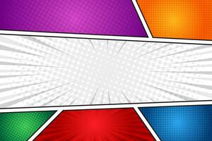Empty colorful halftone comic pop art frame background template vector