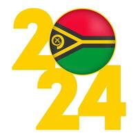Happy New Year 2024 banner with Vanuatu flag inside. Vector illustration.