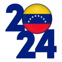 contento nuevo año 2024 bandera con Venezuela bandera adentro. vector ilustración.