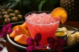photos of tropical fruit punch drink AI Generated