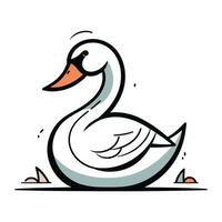 Swan on white background. Vector illustration in doodle style.