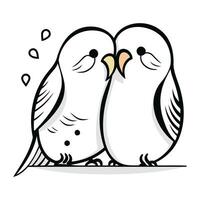 Pair of cute white birds. Vector illustration on white background.