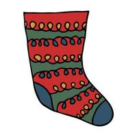 Hand drawn sock for Christmas gifts. Hanging sock doodle. Winter single design element vector