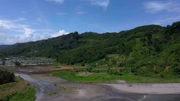 Aerial view of Pantai Jolosutro, East Java, Indonesia, There are tropical forests and salt mining video