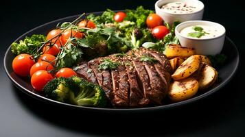 Healthy food plate with mixed vegetables and meat salad AI Generative photo