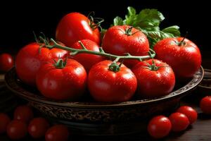 photos of tomatoes in indoor kitchen table photo studio AI Generated