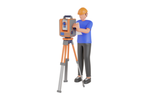 3d illustration of surveyor worker with theodolite. Engineer with surveyor equipment. Civil engineer land survey with tacheometer or theodolite equipment png