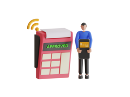 mobile pagamento 3d illustrazione. persone pagare con successo e in sicurezza. concetto di pagamento approvato o pagamento fatto png