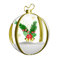 snow globe christmas decorative glass transparent with Jingle bell, snowflake, pine leaves. merry christmas and happy new year, 3d render illustration png