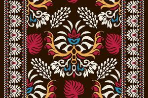 Ikat floral paisley embroidery on brown background.Ikat ethnic oriental pattern traditional.Aztec style abstract vector illustration.design for texture,fabric,clothing,wrapping,decoration,scarf,carpet
