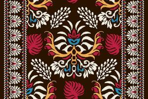 Ikat floral paisley embroidery on brown background.Ikat ethnic oriental pattern traditional.Aztec style abstract vector illustration.design for texture,fabric,clothing,wrapping,decoration,scarf,carpet