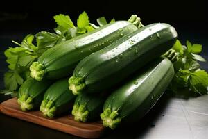 photos of zucchini in indoor photo studio AI Generated